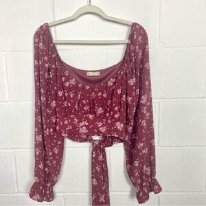 Altar'd State Long Sleeve Cropped Off Shoulder Top Tie Back Floral Milk Maid XXL